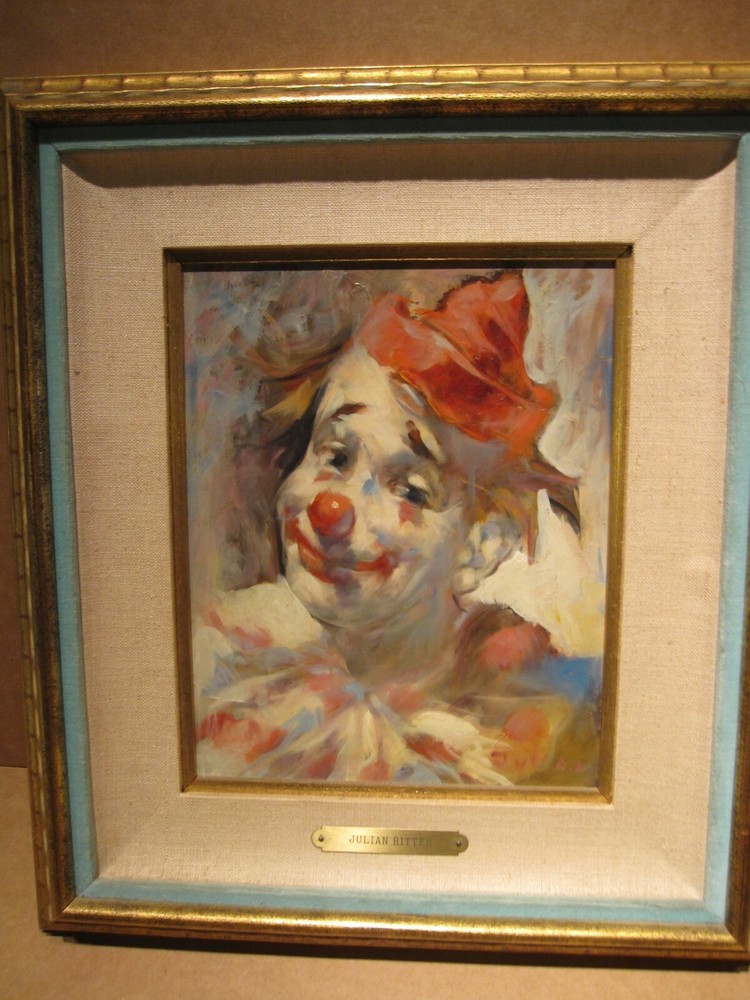 Magnificent Signed Julian Ritter Original Clown Oil Painting