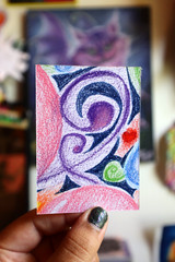 ACEO original art card graphic illustration 2.5 x 3.5 colored pencil „Whimsy #6“