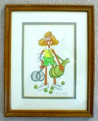 Original Watercolor Art Painting Tennis Player Abstract Comical by Artist Chang