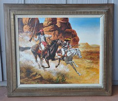 JAMES E. SEWARD (1926-) ORIGINAL OIL PAINTING APACHE „GERONIMO“ ON HORSEBACK