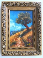 Original Oil Painting 6×4 in Countryside Landscape Tree in Frame