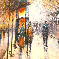 P. Sanchez Signed Victorian Era Paris Street Scene 24×36”Oil Painting Unframed