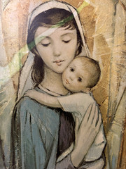 Vtg Madonna & Child Peter Brandstatter Art Wall Hanging Painting Mary Baby Jesus