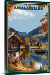 Appalachian Cabin Fishing Lake Mountains Art Travel Poster or a Canvas Wrap art