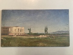 French Italian School Oil Painting on Wood Old Art 19th Century Landscape