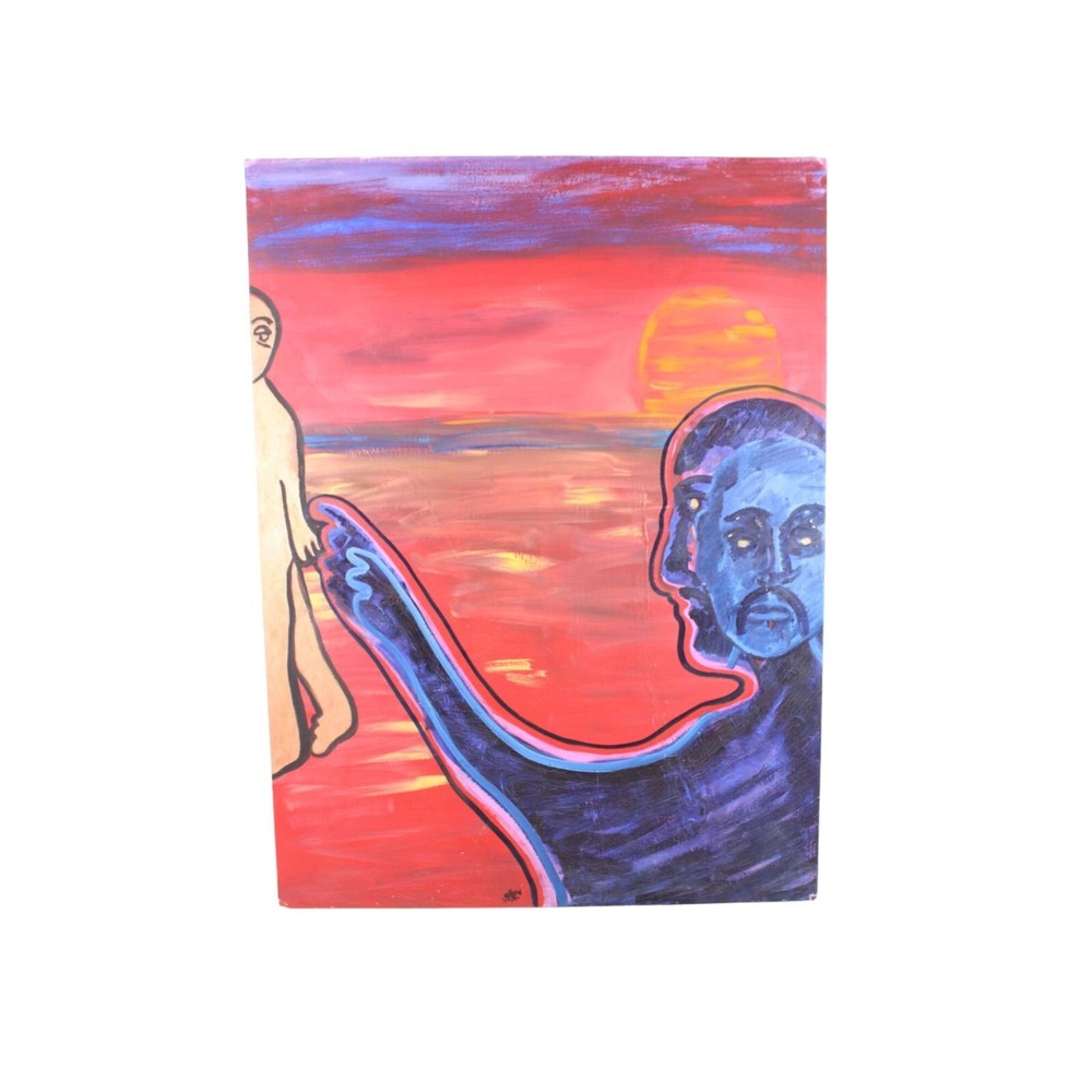 Street Art „A Day At The Beach“ Oil Painting On Canvas Signed Alford 84