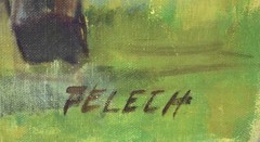 Pelech Original Signed Vintage Oil -American Football Athletes/Game Scene