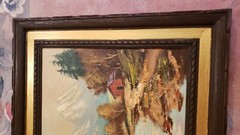 American Mountain River Landscape Oil Painting Wood Carving Frame 26″ x 22″ #22