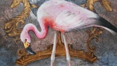 Pink Flamingo Rose Bird Scorpion Aqua Water Animal Contemporary Famous Artist