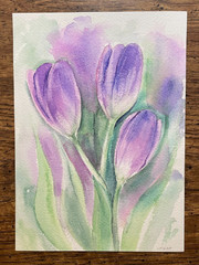 Original Watercolor Abstract Painting Flowers Tulips – 5×7 inches