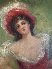 Vintage Oil Painting Lady In Red. 10×7