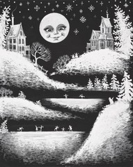 8×10 PRINT OF PAINTING RYTA XMAS CAT ANGEL ABSTRACT FOLK ART SNOWMAN LANDSCAPE