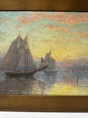 ANTIQUE IMPRESSIONISM PAINTING SUNSET TONALISM NEW YORK COAST BEACH EXHIBITED