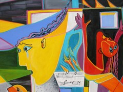 78″-REMEMBER PICASSO – GUERNICA ORIGINAL cubist painting oil on canvas by ANNA