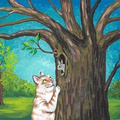 4×4 PRINT OF PAINTING RYTA TABBY CAT SQUIRREL SPRING FOLK ART animals landscape