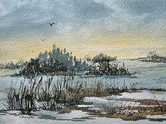 J Broughton Vintage Watercolor Painting Winter Landscape With Snow