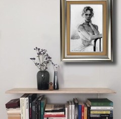Original charcoal drawing girl portrait. black and white charcoal sketch art