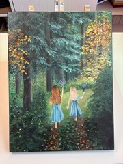 Original Acrylic Painting, Abstract Forest Landscape Sisters, 12x16inch Canvas
