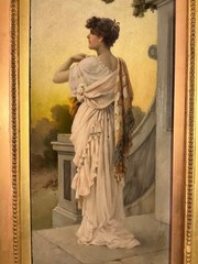 C.F. Lowcock (English, 1844-1925) Framed Oil on Wood Titled “Meditation” c1870s