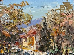 Oil painting Carpathian Apiary Ukrainian painter Fiberboard original landscape