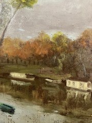 Impressionist River Landscape French School Monogrammed HD 64 X 79 CM Paris