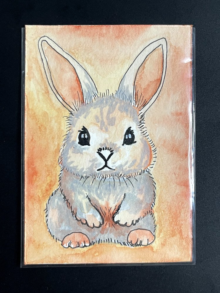 ACEO Original, Abstract Animal Rabbit, Mini Art Painting, by Annibbie
