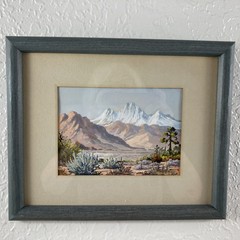 Desert Winter Painting Joanne Yager Landscape Mountains Matted 9″ x 11″ Framed