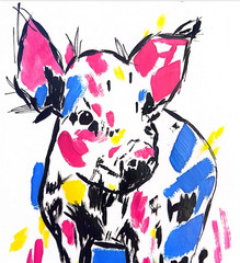 Party Pig Original Acrylic Ink 11×14 Colorful Farm Animal Signed Farmhouse Art