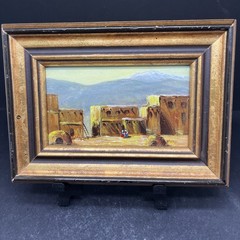 Original Painting Taos Pueblo Signed Stump 3×5” Framed