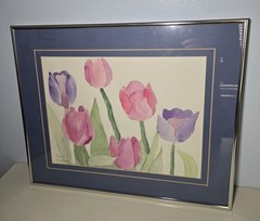 Framed Matted Watercolor Painting/Print Floral Tulips Signed 16×13″