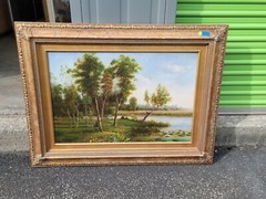 Stunning Oil on Canvas Marsh/Pond Scene Signed A.Jasper Landscape Painting Rare