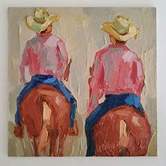 Cowboy Painting Western Original Oil Art Semi Abstract Modern Decor Wall Artwork