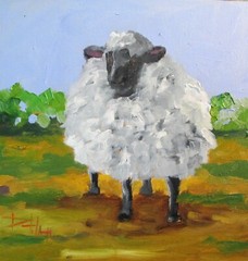 Farms Sheep by Delilah impressionist 10×10 oil painting original collectible