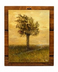 Vintage European Oil Painting Country Landscape Moody Plaque 14×11”