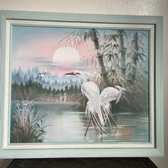 Original Mauline Henderson Oil Painting Canvas-L-Marsh Florida Everglades Egrets
