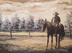 Original Oil Painting Cowboy Horse Velley Western Ranch Hand Painted Art 16×12