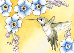 ACEO Limited Edition – Hummingbird with flowers print of Original watercolor