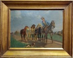 19th century Exquisite Italian School -The Horse Trader-Oil painting-c1865