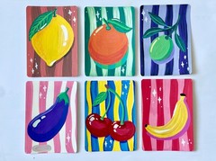 OOAK Original ACEO Eggplant Painting Vegetable Pop Art Card