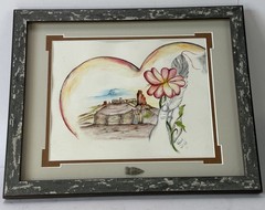 C Howe Native American Southwest Art Desert Heart Painting Arrowhead Shadowbox
