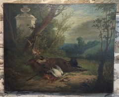 Desportes Oudry Old Oil on Canvas Dead Game Nature in Landscape 60×73
