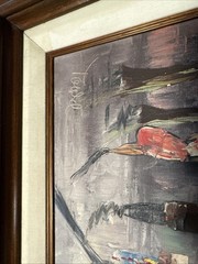 Vintage Paris street scene oil painting Tobel- MCM framed art