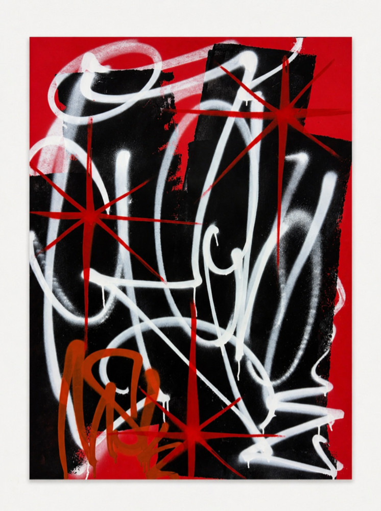 Jason Revok BLK/RD_2 38in x 25in PAINTING GRAFFITI HAND PAINTED ORIGINAL PAPER