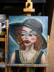 MYSTERY LADY 16×20 woman hat red hair Canvas oil painting NEW original Crowell