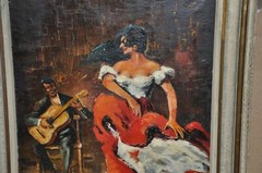 Lovely Large Antique FLAMENCO Dancer Painting by Montero