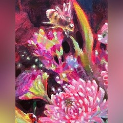 Original Bumblebee bouquet painting floral still life surreal nouveau flowers