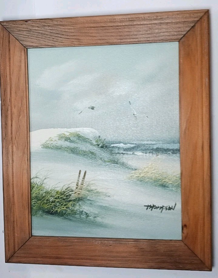 Vintage Signed Thompson Marsh Landscape Painting Framed 8×10 Original Art
