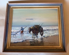 Jean de Rieu Oil Painting Belgian Shrimp Fisherman Oostduinkerke Horse Flemish