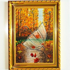 Beautiful Autumn Park Original Oil Painting with Colorful Trees