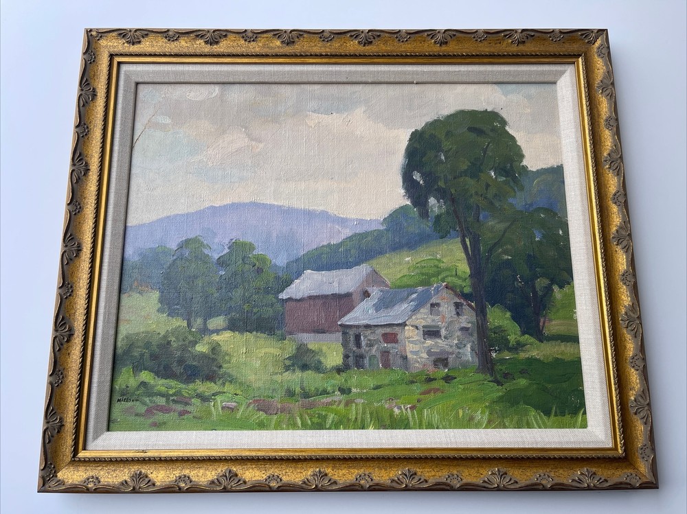 ANTIQUE LANDSCAPE PAINTING AMERICAN WPA ERA California Pennsylvania Ben Marcune